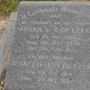 COETZEE Andries 1908-1976 &amp; Jeanette P. 1914-1987