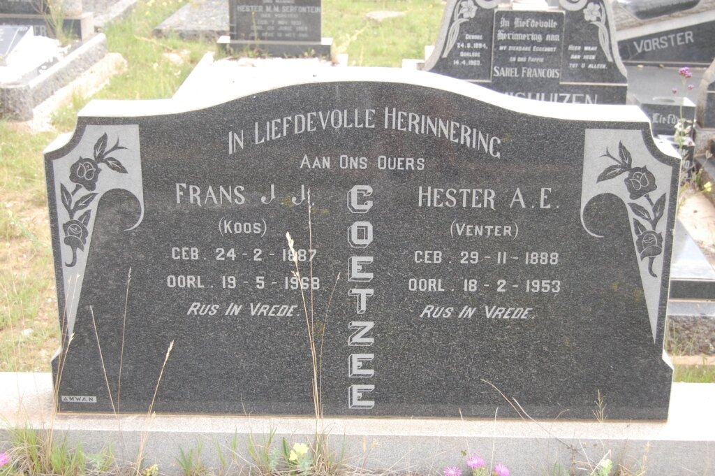 COETZEE Frans J.J. 1887-1968 &amp; Hester A.E. VENTER 1888-1953