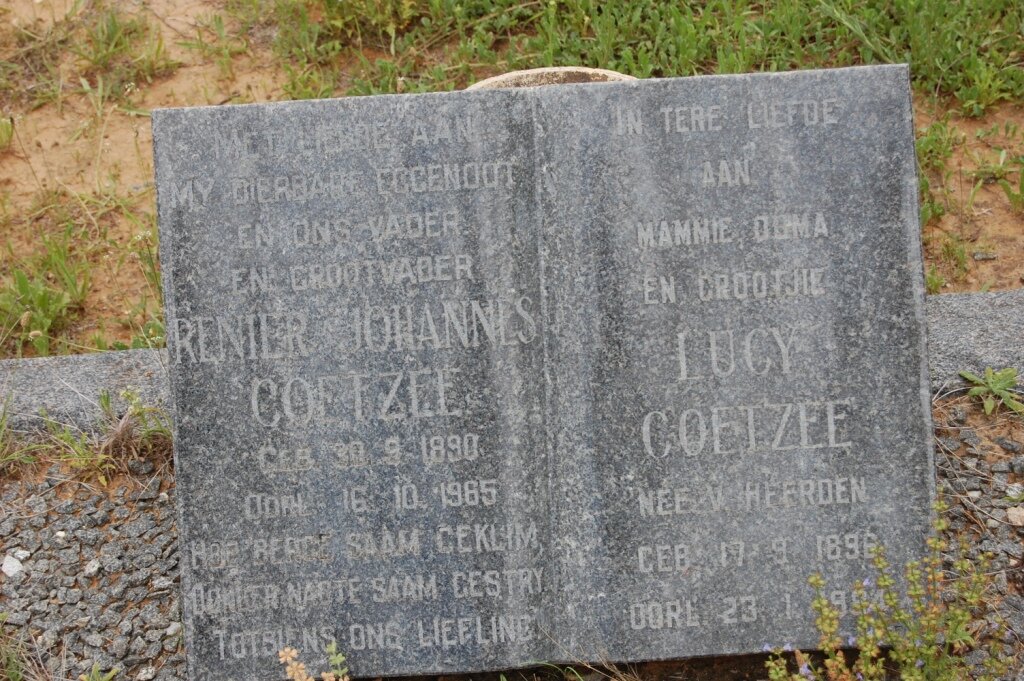 COETZEE Renier Johannes 1890-1965 &amp; Lucy VAN HEERDEN 1896-1994