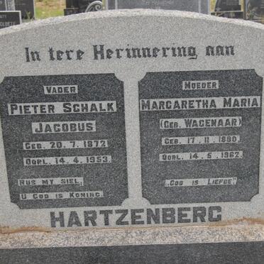 HARTZENBERG Pieter Schalk Jacobus 1872-1953 &amp; Margaretha Maria WAGENAAR 1890-1962