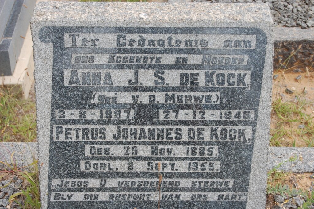 KOCK Petrus Johannes, de 1885-1955 &amp; Anna J. S. V.D. MERWE 1887-1945
