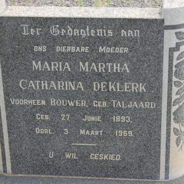 KLERK Maria Marhta Catharina, de voorheen BOUWER  nee TALJAARD 1893-1969
