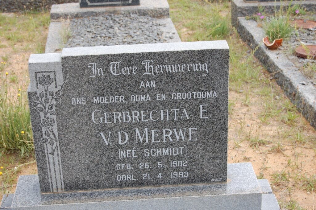 MERWE Gerbrechta E., v.d. nee SCHMIDT 1902-1993