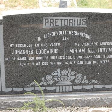 PRETORUIS Johannes Lodewikus 1926-1970 &amp; Miriam  HOFFMAN 1932-1990