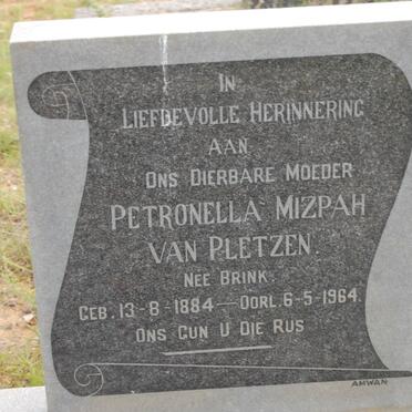 PLETZEN Petronella Mizpah, van nee BRINK 1884-1964