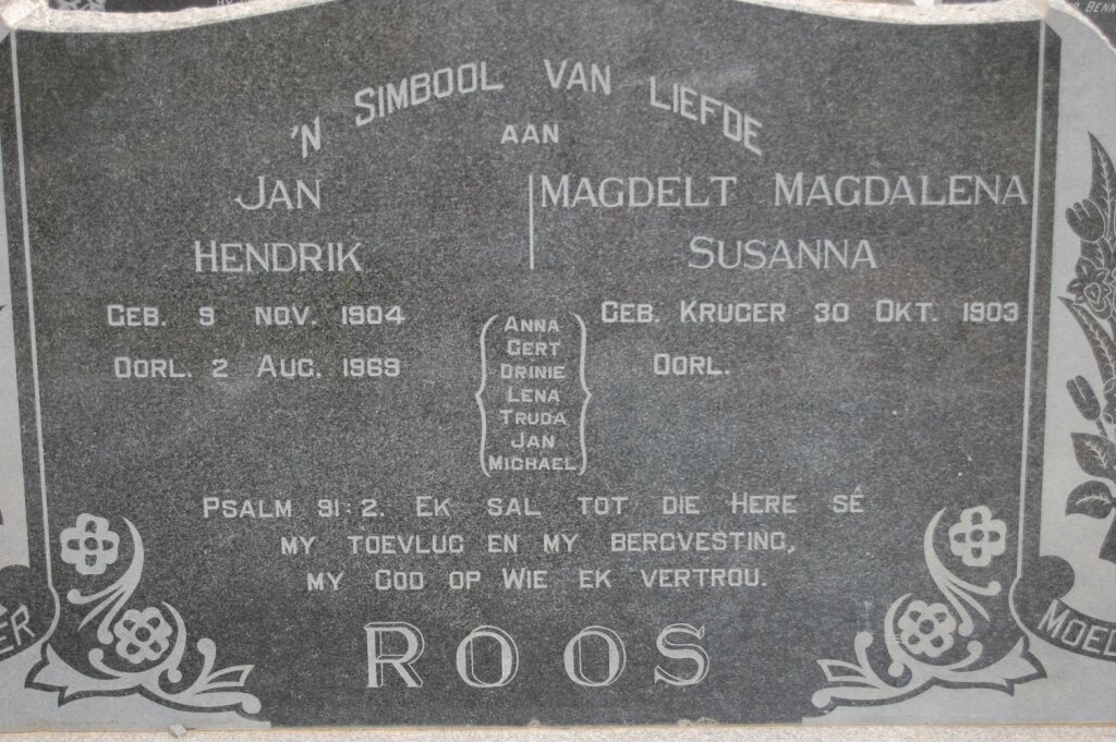 ROOS Jan Hendrik 1904-1989 &amp; Magdelt Magdalena Susanna KRUGER 1903-
