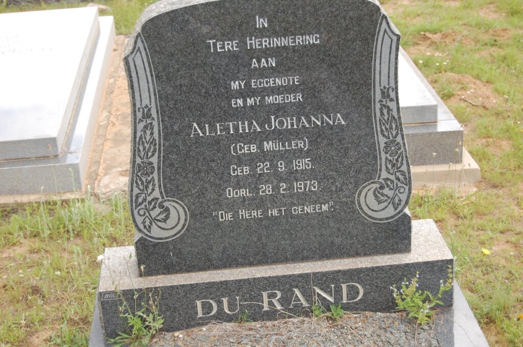 RAND Aletha Johanna, du nee MULLER 1915-1973