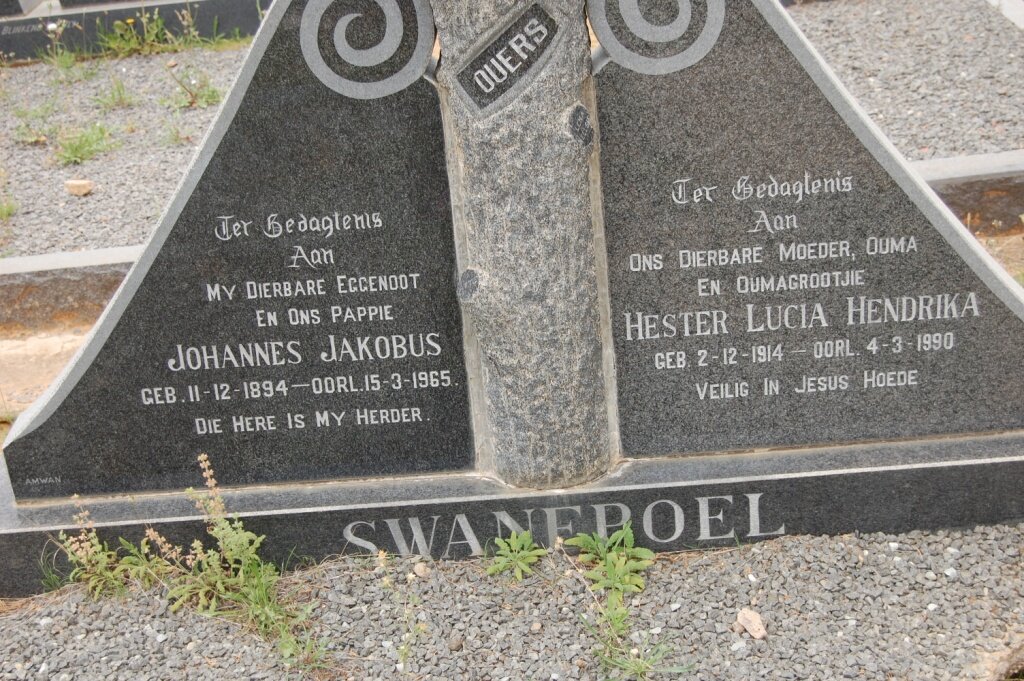 SWANEPOEL Johannes Jakobus 1894-1965 &amp; Hester Lucia Hendrika 1914-1990
