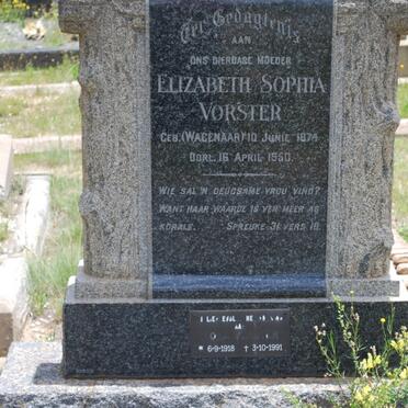 VORSTER Elizabeth Sophia nee WAGENAAR 1874-1950 :: VORSTER ? 1918-1991