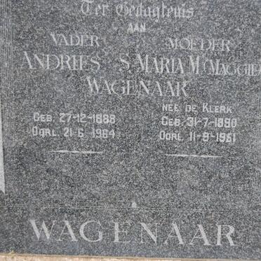 WAGENAAR Andries 1888-1964 &amp; Maria M. DE KLERK 1890-1951