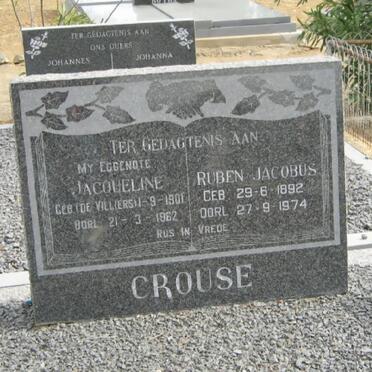 CROUSE Ruben Jacobus 1892-1974 &amp; Jacqueline DE VILLIERS 1901-1962