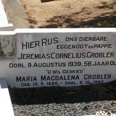 GROBLER Jeremias Cornelius -1939 &amp;  Maria Magdalena  1890-1982