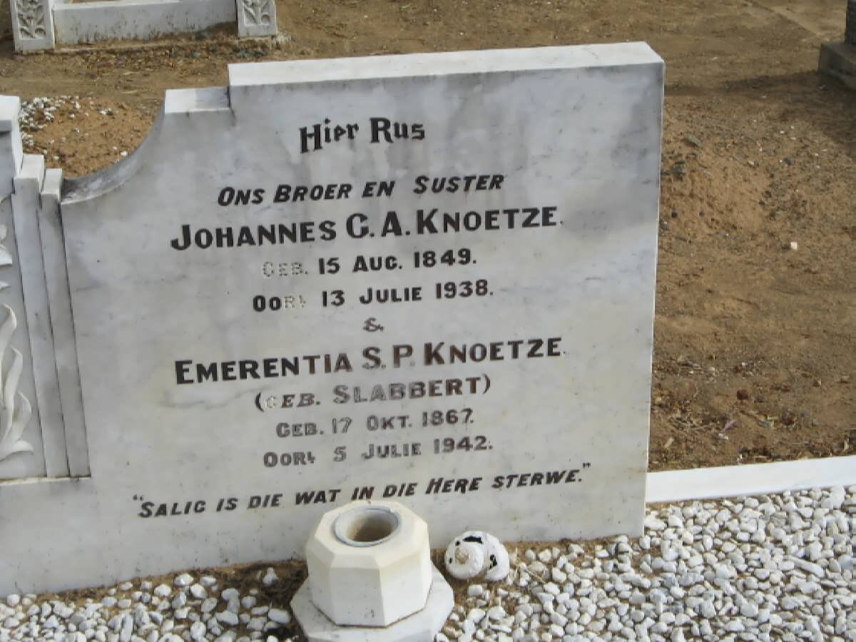 KNOETZE Johannes G.A. 1849-1938 &amp; Emerentia SLABBERT 1869-1942