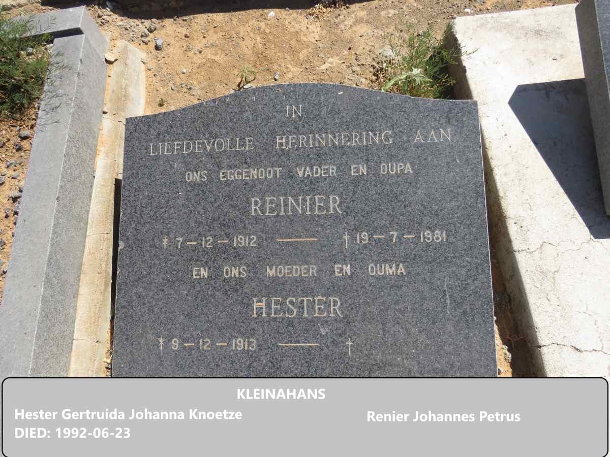 KLEINHANS Renier Johannes Petrus 1912-1981  & Hester Gertruida Johanna KNOETZE 1913-1992 _2