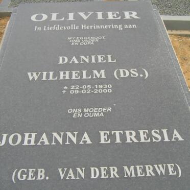 OLIVIER Daniel Wilhelm 1930-2000 &amp; Johanna Etresia VAN DER MERWE 1933-
