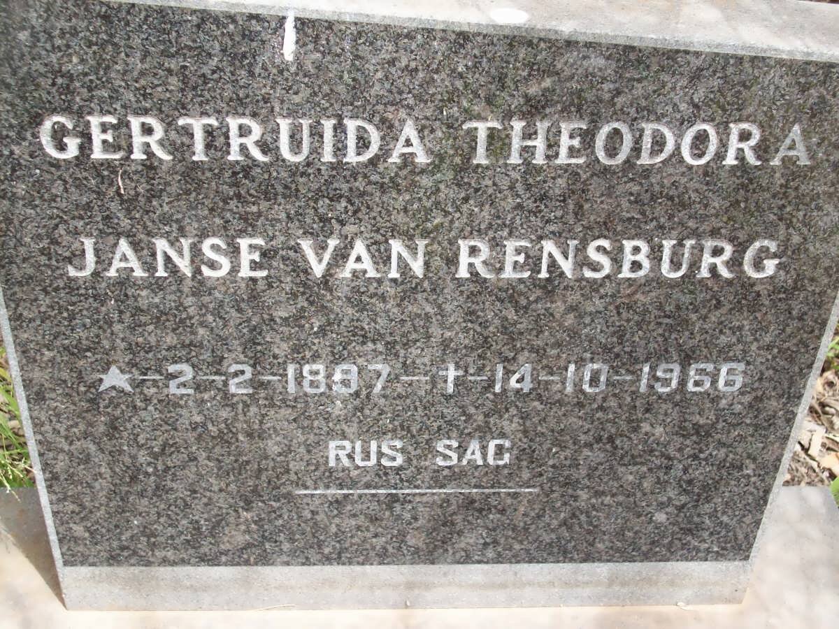 RENSBURG Gertruida Theodora, Janse van 1897-1966