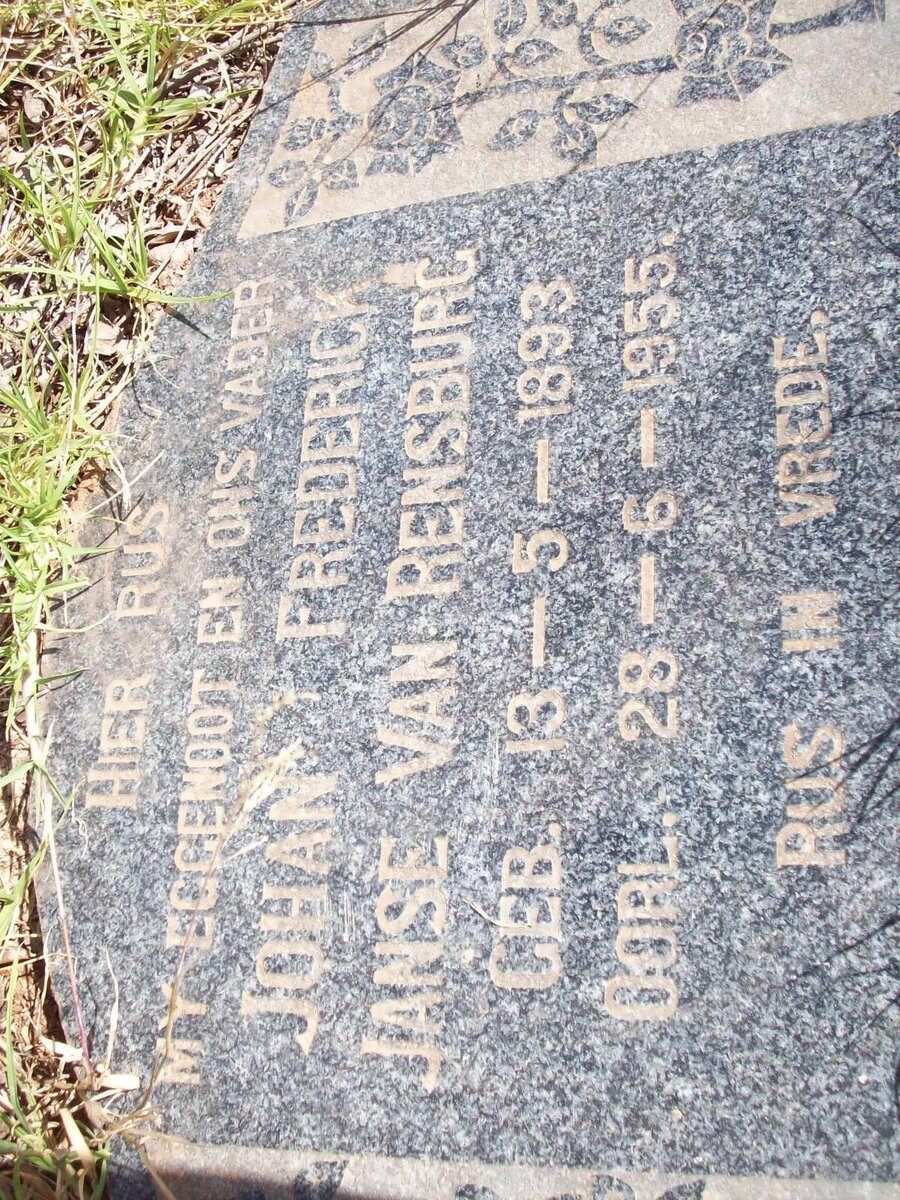 RENSBURG Johan Frederick, Janse van 1893-1955 