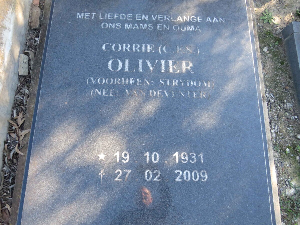 OLIVIER C.K.S. formerly STRYDOM nee VAN DEVENTER 1931-2009