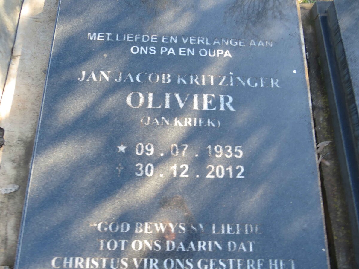 OLIVIER Jan Jacob Kritzinger 1935-2012