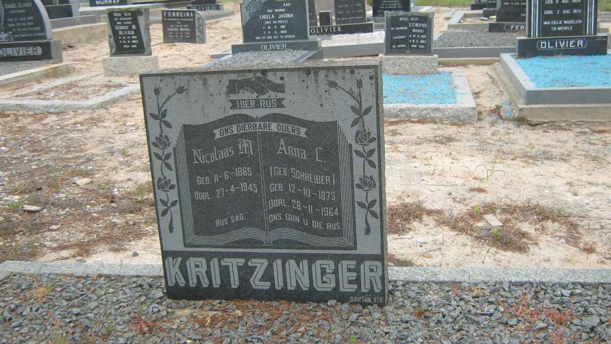 KRITZINGER Nicolaas M. 1865-1945 &amp; Anna C. SCHREIBER 1873-1964