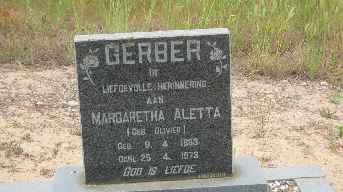 GERBER Margaretha Aletta nee OLIVIER 1893-1973