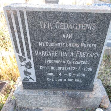 FREYSEN Margaretha A. voorheen KRITZINGER nee OELOFSEN 1908-1960