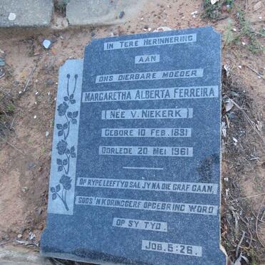 FERREIRA Margaretha Alberta nee VAN NIEKERK 1881-1961