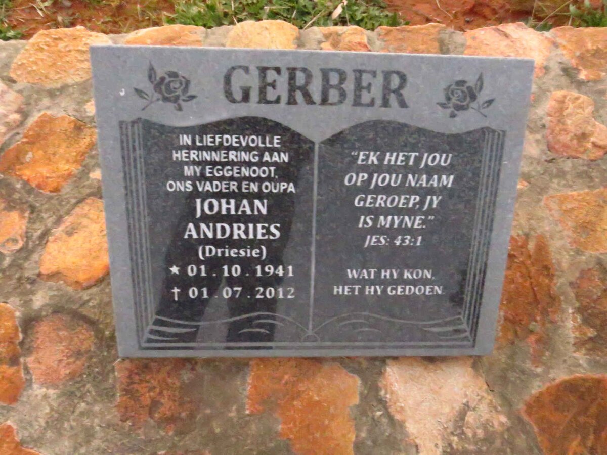 GERBER Johan Andries 1941-2012