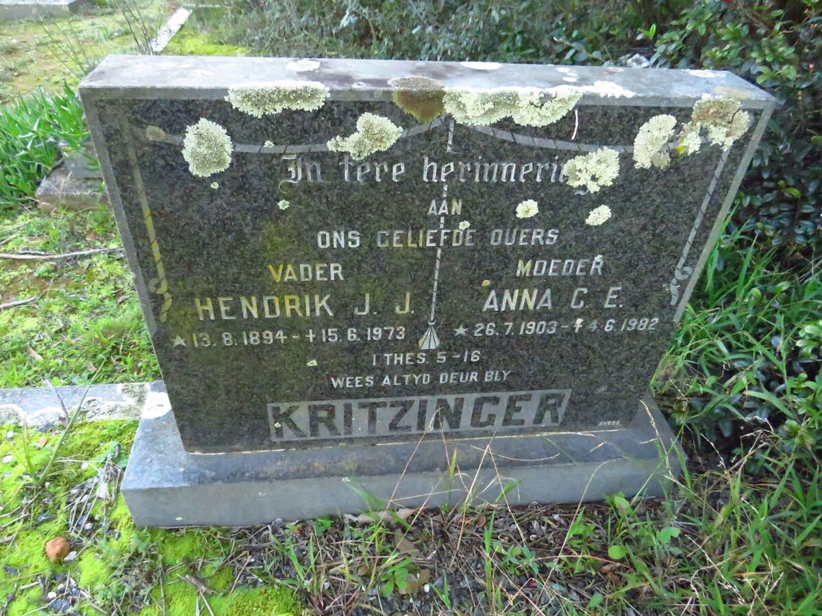 KRITZINGER Hendrik J.J. 1894-1973 & Anna C.E. 1903-1982
