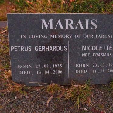 MARAIS Petrus Gerhardus 1935-2006 & Nicolette ERASMUS 1938-2005