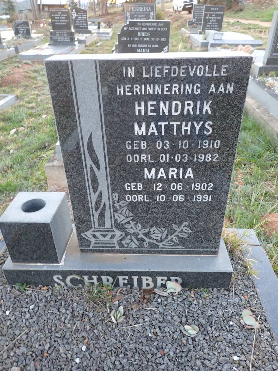 SCHREIBER Hendrik Matthys 1910-1982 & Maria 1902-1991