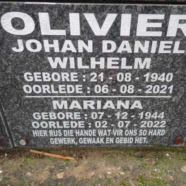 OLIVIER Johan Daniel Wilhelm 1940-2021 &amp; Mariana 1944-2022