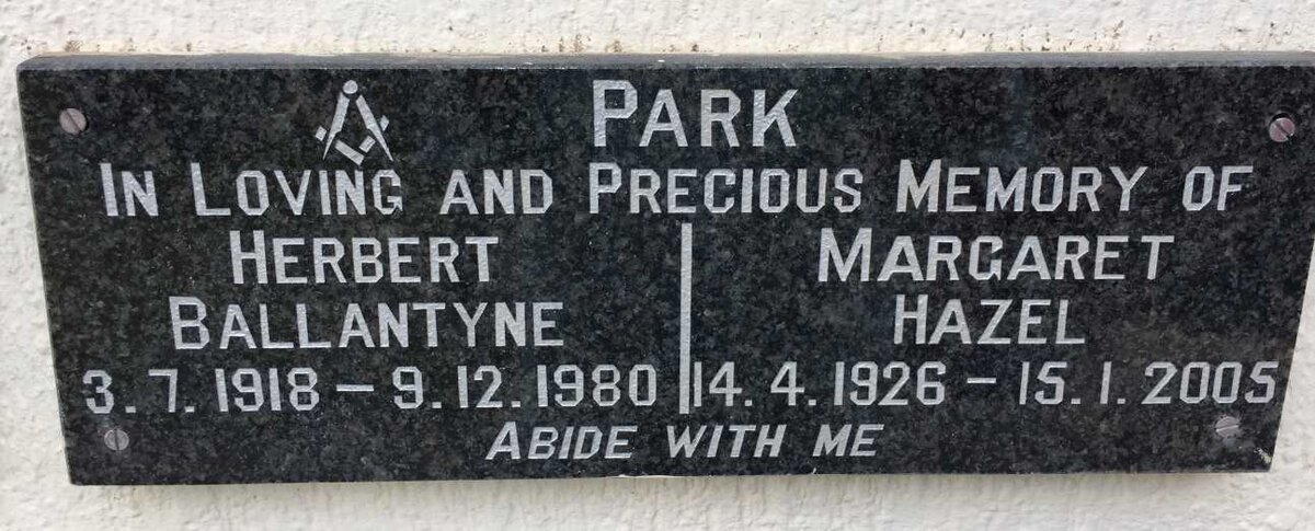 PARK Herbert Ballantyne 1918-1980 &amp; Margaret Hazel 1926-2005