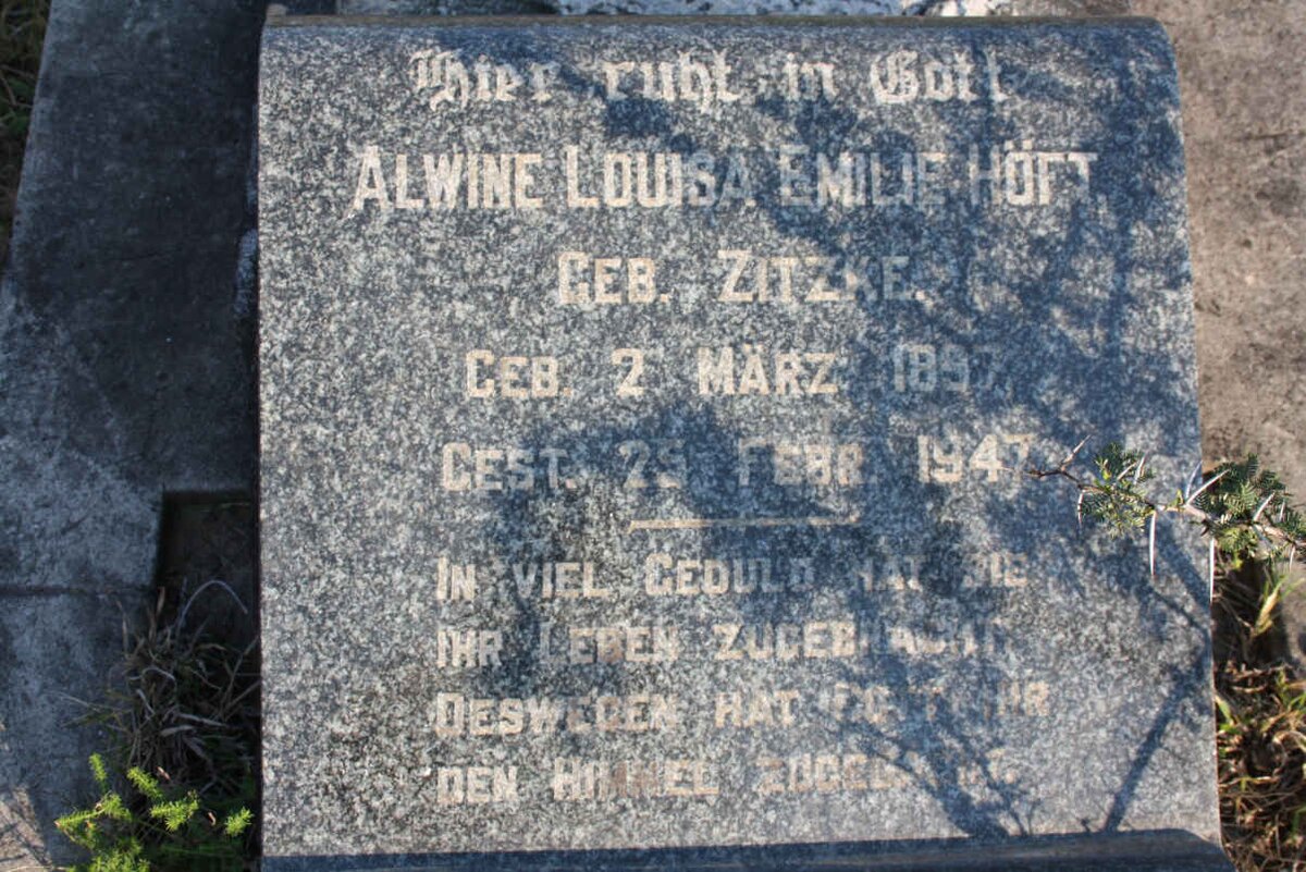 HOFT Alwine Louisa Emilie nee ZITZKE 1897-1947