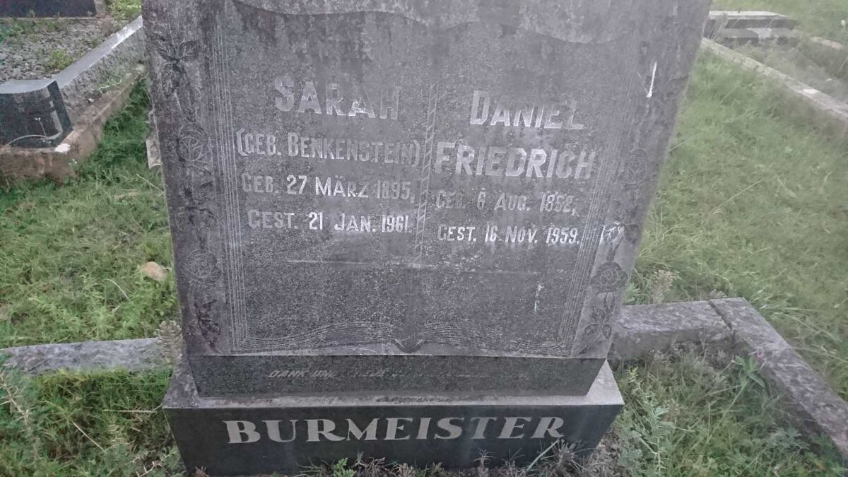 BURMEISTER Daniel Friedrich 1892-1959 &amp; Sarah BENKENSTEIN 1895-1961
