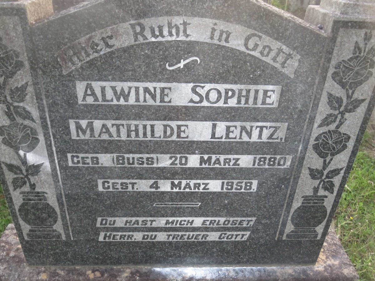 LENTZ Alwine Sophie Mathilde nee BUSS 1880-1958