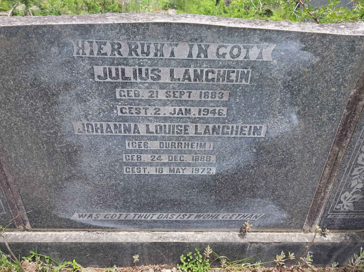 LANGHEIN Julius 1883-1946 &amp; Johanna Louise DURRHEIM 1888-1972