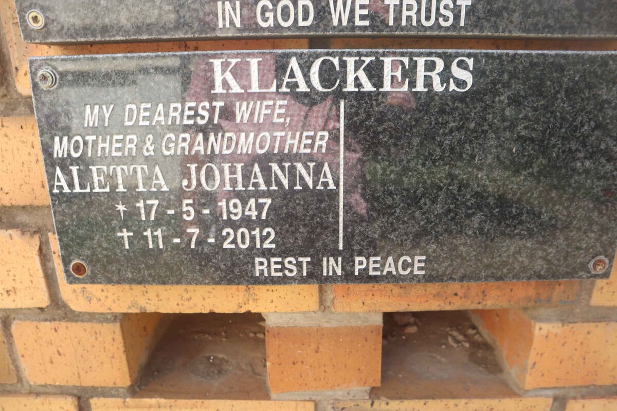 KLACKERS Aletta Johanna 1947-2012