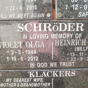 SCHRÖDER Heinrich Gustav 1941-2016 &amp; Violet Olga 1944-2012