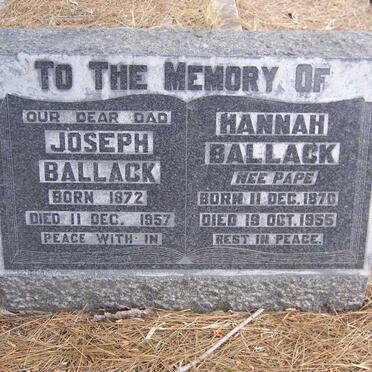 BALLACK Joseph 1872-1957 &amp; Hannah PAPE 1870-1955