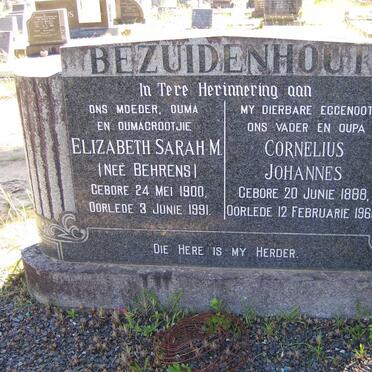 BEZUIDENHOUT Cornelius Johannes 1888-1966 &amp; Elizabeth Sarah M. nee BEHRENS 1900-1991