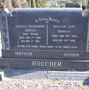 BOUCHER William John Herman 1880-1958 &amp; Augusta Wilhelmine Bertha nee WEISS 1886-1967