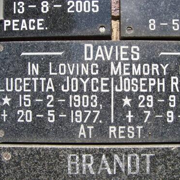 DAVIES Joseph Raphae? 1904-1978 &amp; Lucetta Joyce 1903-1977