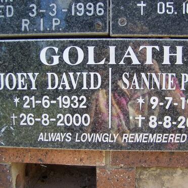 GOLIATH Joey David 1932-2000 &amp; Sannie Polly 1935-2006