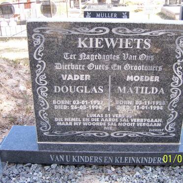 KIEWIETS Douglas 1927-1994 &amp; Matilda 1928-1994