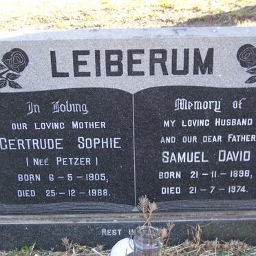 LEIBERUM Samuel David 1898-1974 &amp; Gertrude Sophie PETZER 1905-1988