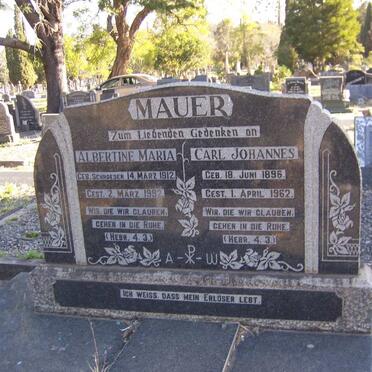 MAUER Carl Johannes 1896-1962 &amp; Albertine Maria SCHROEDER 1912-1992