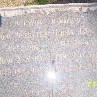 PRESTON John Priestley 1875-1928 &amp; Eliza Jane 1876-1958