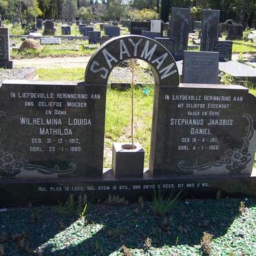 SAAYMAN Stephanus Jakobus Daniel 1911-1968 &amp; Wilhelmina Louisa Mathilda 1912-1980