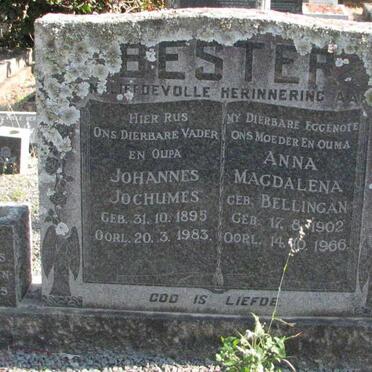 BESTER Johannes Jochumes 1895-1983 &amp; Anna Magdalena BELLINGAN 1902-1966